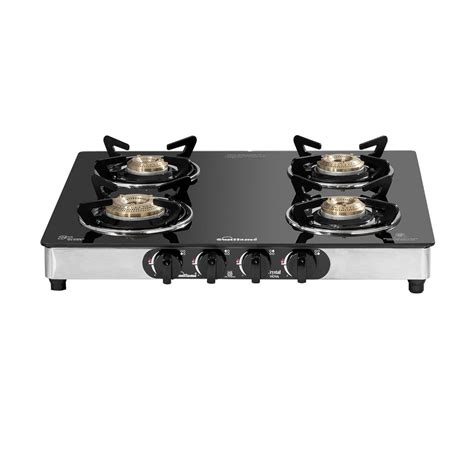 Crystal Nova 4 Burner Gas Stove | 2 Medium and 2 Small Brass Burners ...
