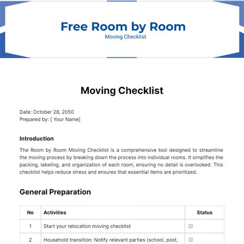 Free Room by Room Moving Checklist Template to Edit Online