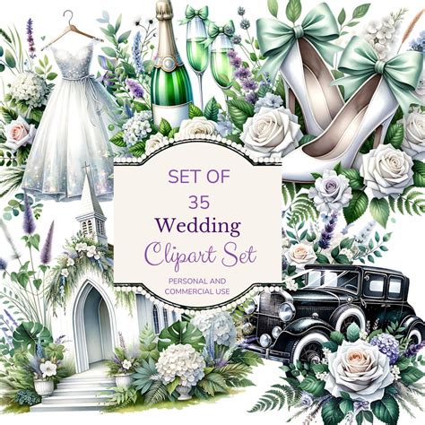 Wedding Clipart Wedding Bundle Bride and Groom Clipart Set, Wedding Day ...