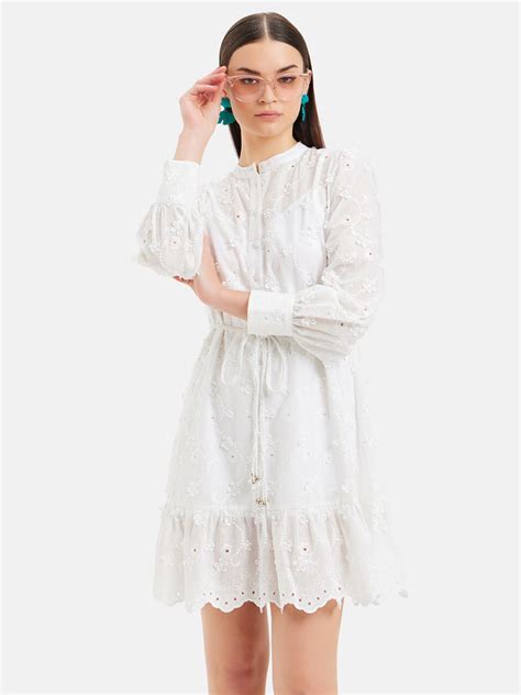 Floral Embroidered Shirt Dress with Waist Belt - Fancy Mini Dress – KAZO