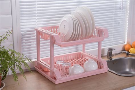 2 Tier Dish Drying Rack Dinnerware Holder Set - Plastic Classic Dish ...