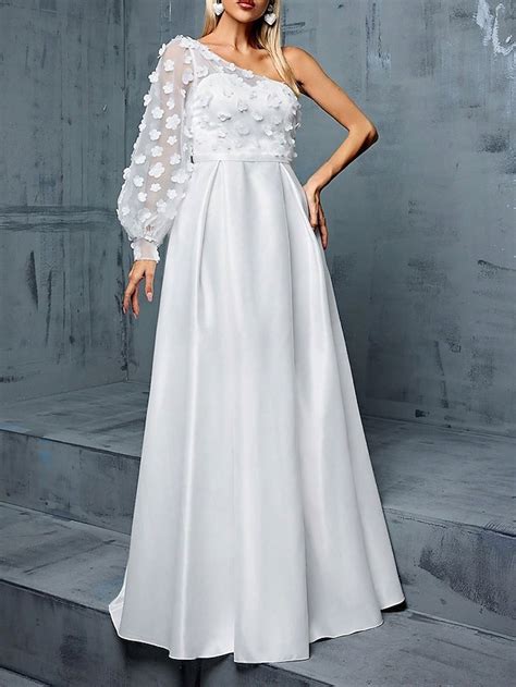 Vestidos de novia Corte A Un Hombro Sin Mangas Hasta el Suelo Tafetán ...