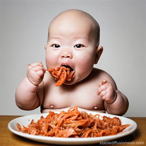 Asian Bald Fat Baby Eating Kimchi | Stable Diffusion Online