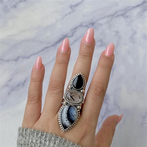 Buy Dendritic Opal Black Onyx Ring/ Dendritic Agate/ Statement Ring ...
