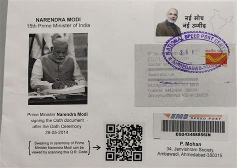 Postally used cover on PM Modi's first oath ceremony as PM of India. 2 ...