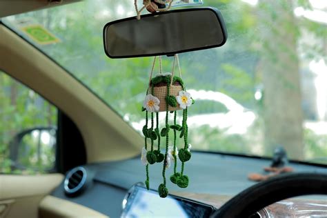 SYCAMORE EAST Cute Potted Plants Crochet Car Mirror Hanging Accessories ...