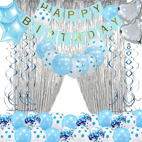 Blue Birthday Decorations | Happy Birthday Banner | Hanging Swirls| Pa ...