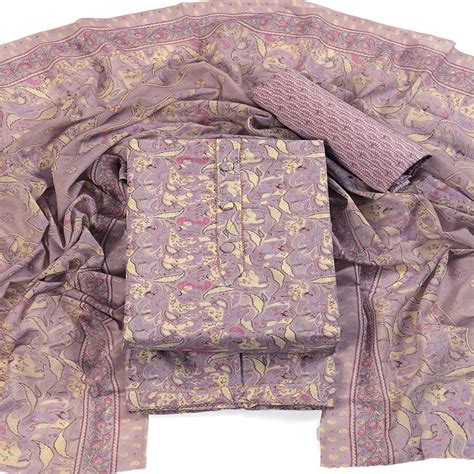 Floral Elegance in Light Purple Pure Cotton Unstitched Dress Material
