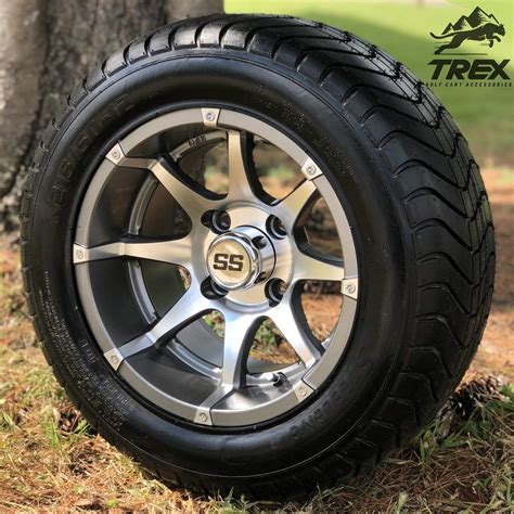 Golf Cart Tire Supply Set of 4 Gunmetal Aluminum Golf Cart Wheels with ...