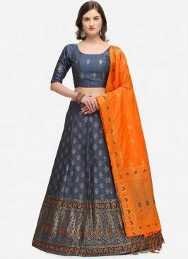 Orange Color Silk Digital Print Lehenga