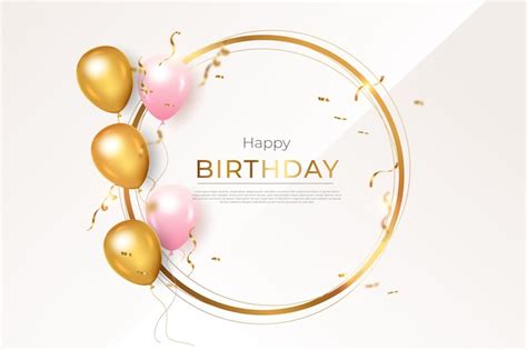 Cadre d'anniversaire avec des ballons roses et dorés réalistes et des ...