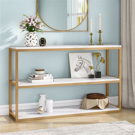 3-Tier Faux Marble Wood Console Table Narrow Sofa | Ubuy India