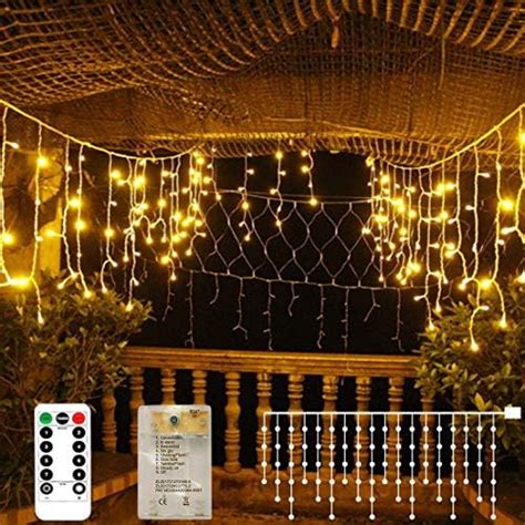 Icicle Lights 90 LED 10 ft Short Curtain Lights with 8 Modes Remote ...