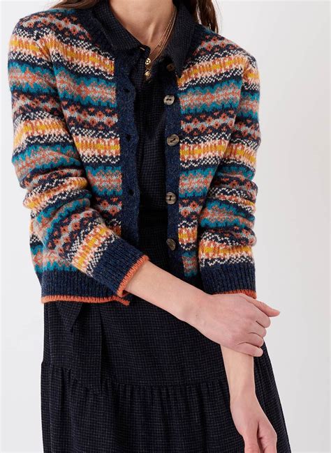 Navy Wool Fair Isle Cardigan | Women's Fair Isle | Brora