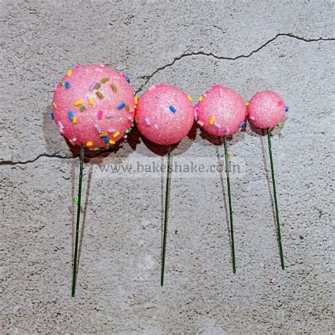 Pink Glitter With Sprinkles Faux Ball Toppers for Cake Decoration (20 Pcs)