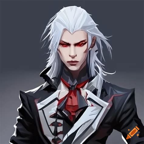 Gothic male vampire knight character with white hair on Craiyon