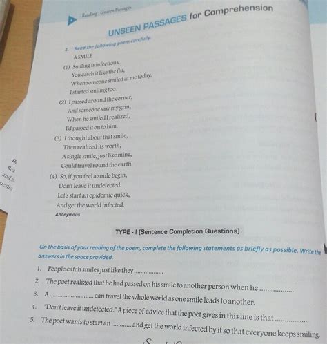 aGES for ComprehensionUNSEEN PASSApoem carefwlleRead the follo ...