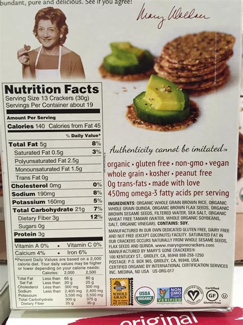 Mary's Gone Crackers Organic Whole Grain Crackers Back Panel ...