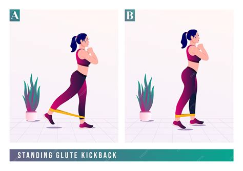 Premium Vector | Standing glute kickback exercise Woman workout fitness ...