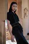 Buy Black Organic Cotton Shawl Collar Berlin Jacket With Belt For Women ...