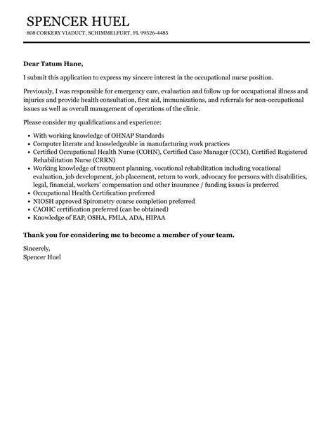 Occupational Nurse Cover Letter | Velvet Jobs