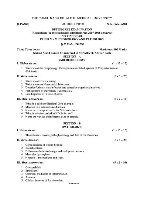 746280 LP - Question paper - [LP 6280] AUGUST 2019 Sub. Code: 6280 BPT ...