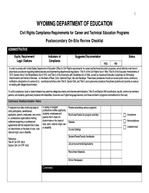 Fillable Online edu wyoming Civil Rights Compliance Post-Secondary On ...