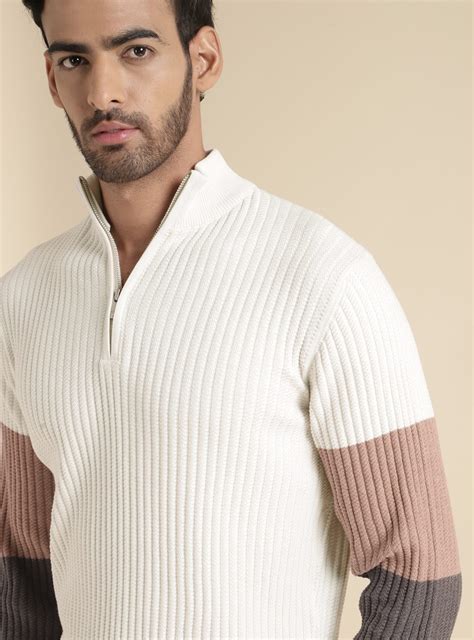 Buy White Colour Block Pullover | Casual Off white Solid Pullovers for ...