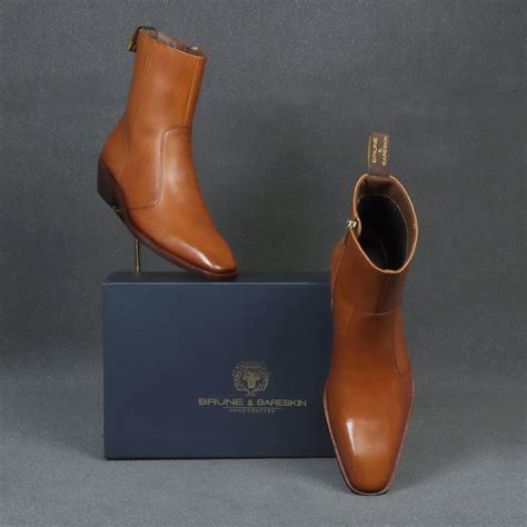 Perfect Cuban Stitched Tan Boots High Ankle Zip Closure By Brune & Bar