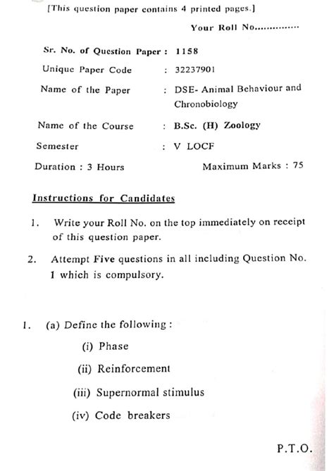 Animal Behaviour PYQ1 - Zoology hons - Studocu