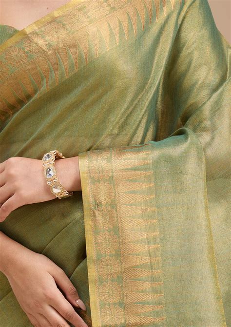 Buy Mehendi Printed Linen Silk Saree - Koskii