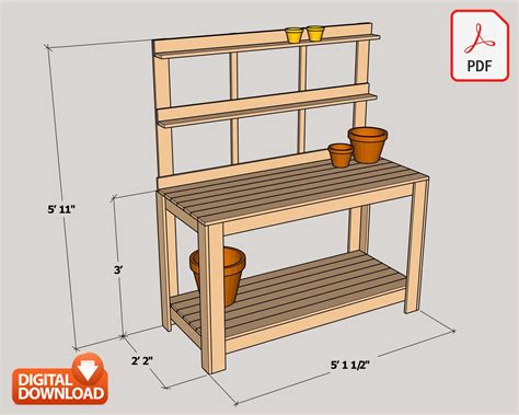 Potting Bench Digital Plan, DIY Outdoor Work Station Build Plan - PDF ...