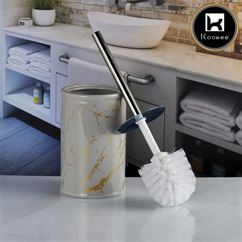 Kookee Ceramic Toilet Cleaner Brush with Holder Stand for Bathroom ...