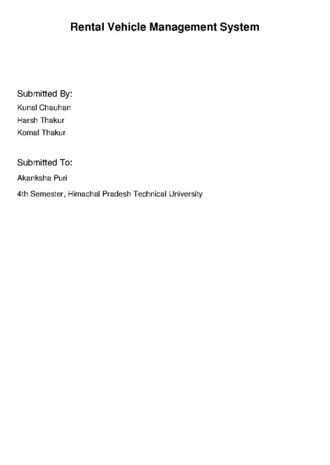 4th Sem Project Synopsis: Rental Vehicle Management System Overview ...