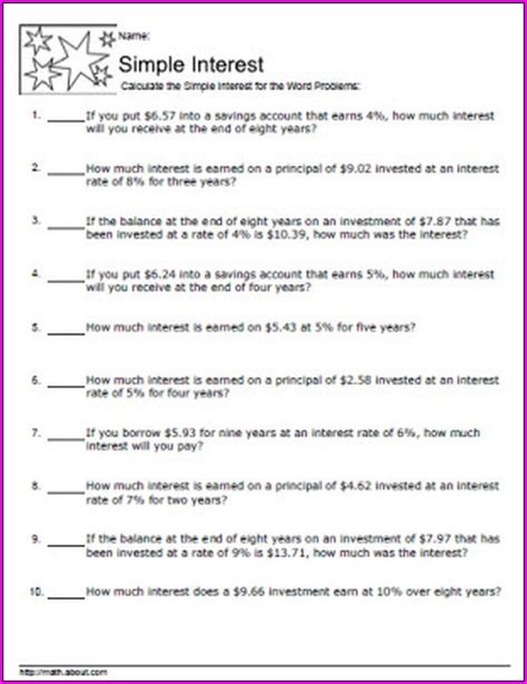 Image result for Simple-Interest Math Worksheets