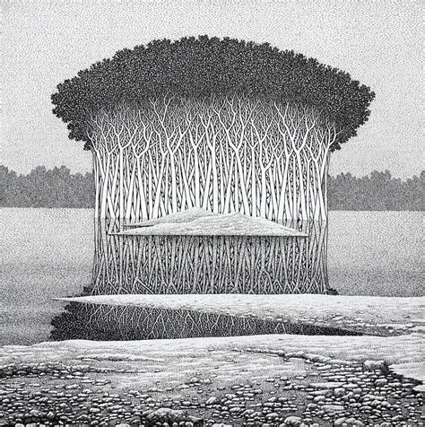 "Reflection 14": Grey Pen Ink Drawing by Prakash Ghadge | ArtZolo.com