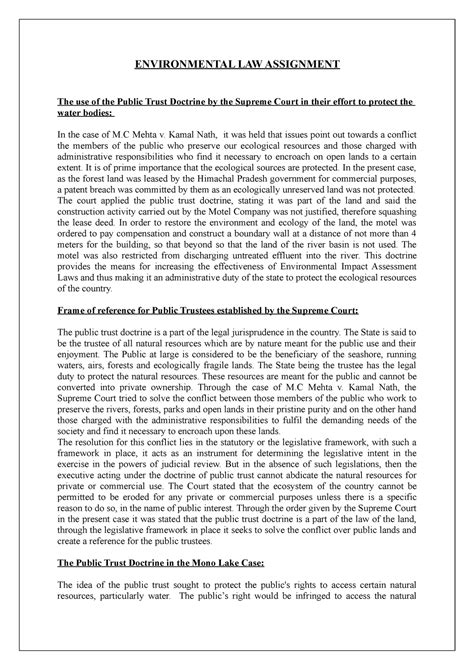 Environmental LAW Assignment - ENVIRONMENTAL LAW ASSIGNMENT The use of ...