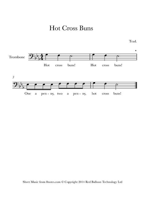 Hot Cross Buns Sheet music for Trombone - 8notes.com