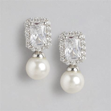 Pearlescent Radiance Rhodium-Plated CZ & Freshwater Pearl Drop Earring ...