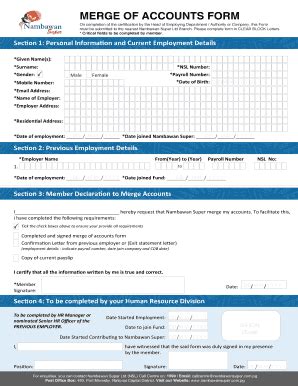 Fillable Online Merge of Accounts Form - Nambawan Super Limited Fax ...