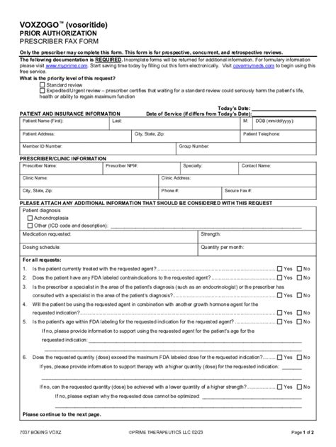 Fillable Online Voxzogo (vosoritide) - Prior Authorization/Medical ...