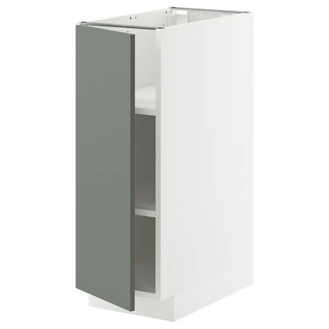 METOD base cabinet with shelves, white/Nickebo matt grey-green ...