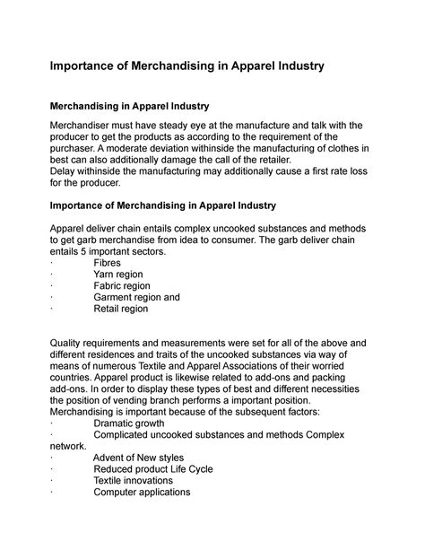 Importance of Merchandising in Apparel Industry - Importance of ...