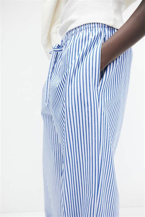 Cotton drawstring trousers - White/Blue striped - Ladies | H&M IN