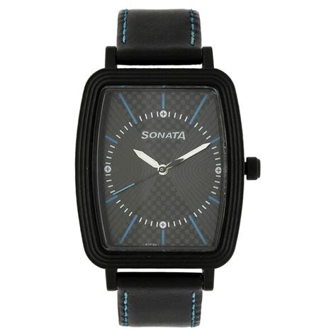 Buy Online Sonata Quartz Analog Black Dial Leather Strap Watch for Men ...