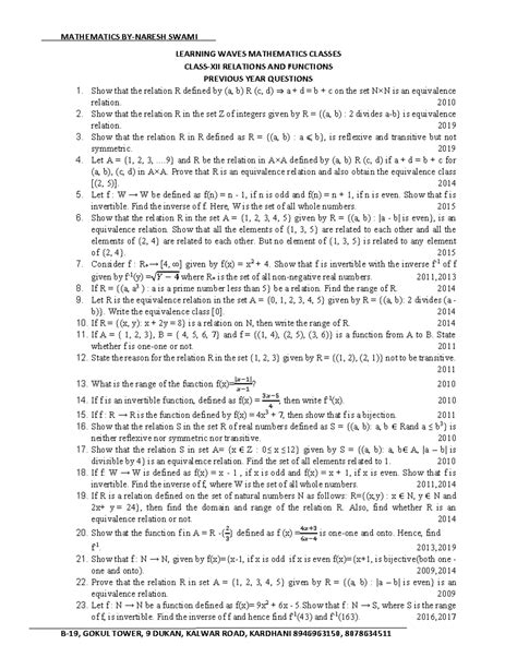 PYQ- Relations - These are some question of relation and functions ...