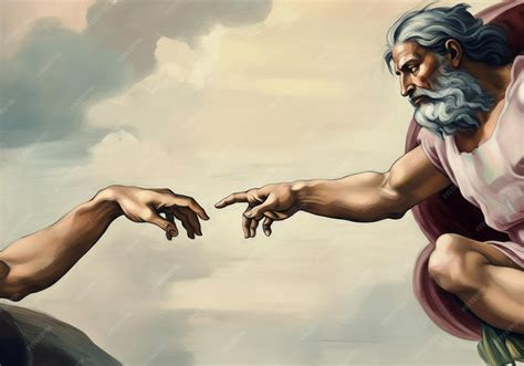 God s hand reaching out toward Adam s hand with fingers almost touching | Premium AI-generated image