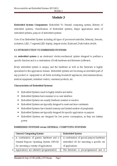 Microcontroller and Embedded Systems (BCO601) Module 3: Components and ...
