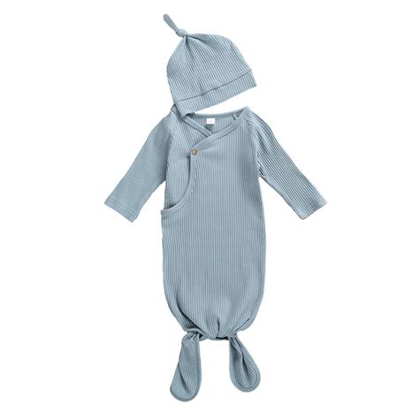 Buy Unisex Newborn Nightgowns Knit Knotted Gown Comfort Long Sleeve ...