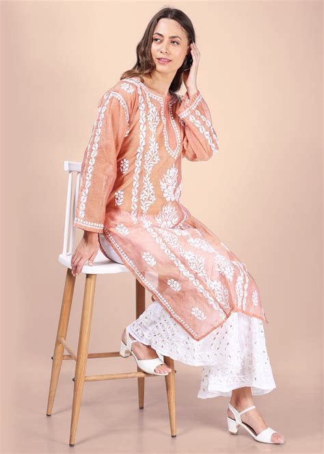 Women Handmade Lucknow Chikankari Chanderi Kurta – Syrish